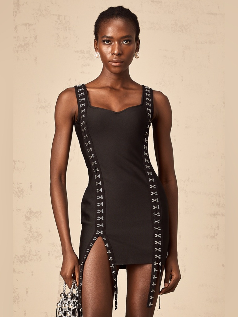 Black Hook & Eye Strap Bodycon Mini Dress M Revolve Style Night Out - Picture 7 of 8